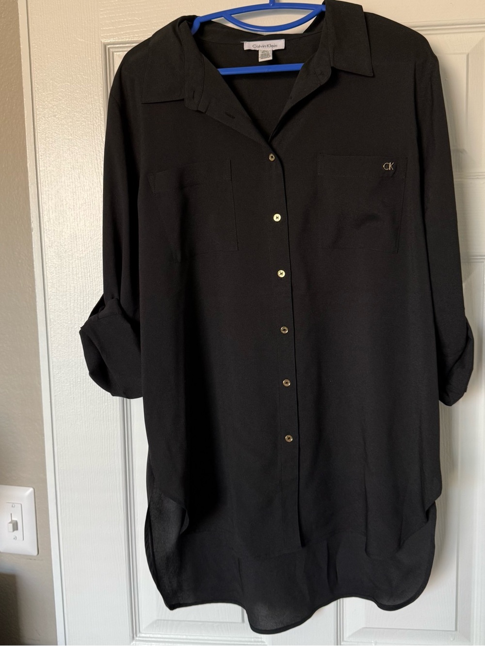 Calvin Klein Black Longline Button-Down Shirt